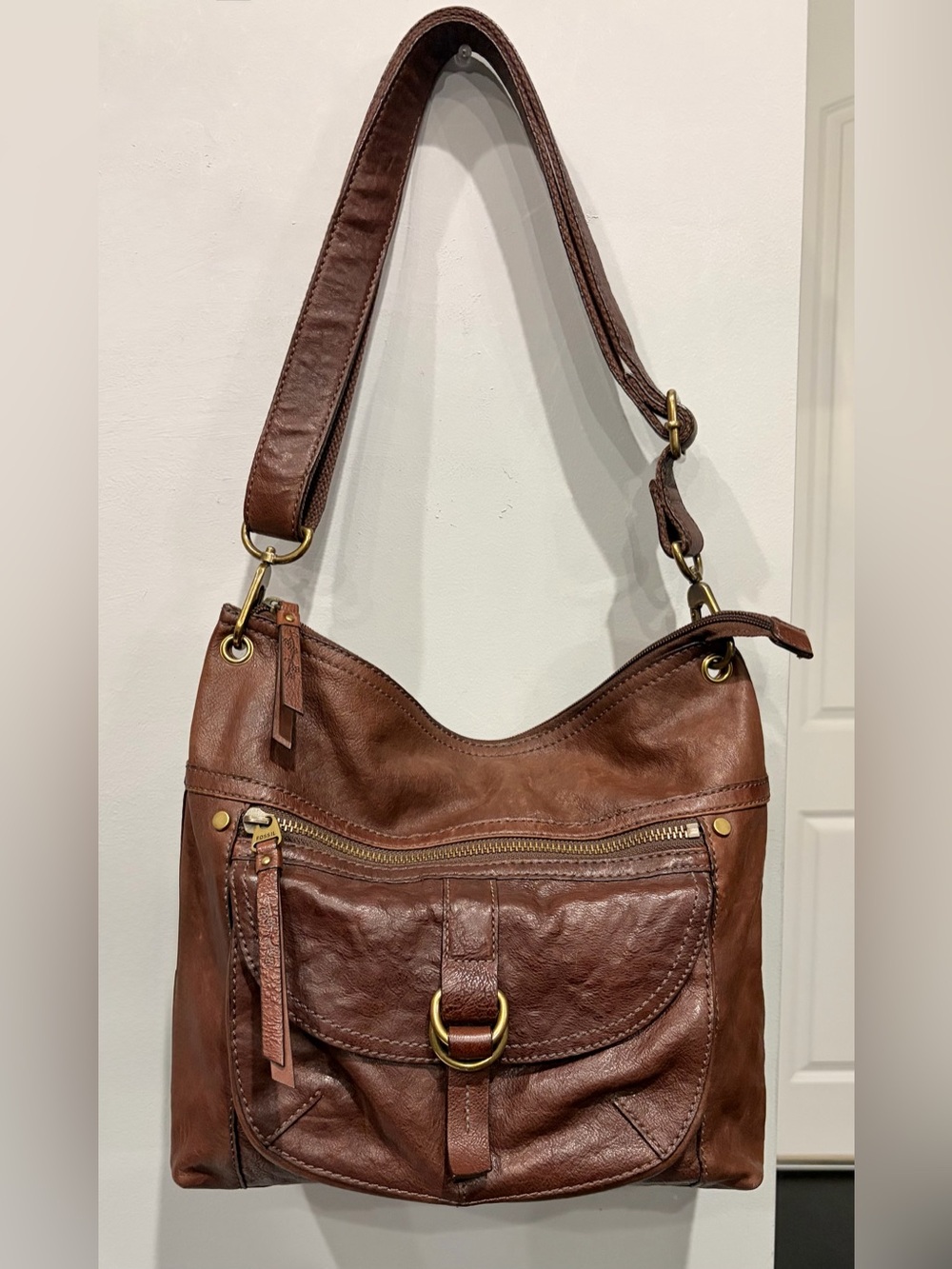 FOSSIL LONG LIVE VINTAGE DISTRESSED LEATHER CROSSBODY SHOULDER BAG